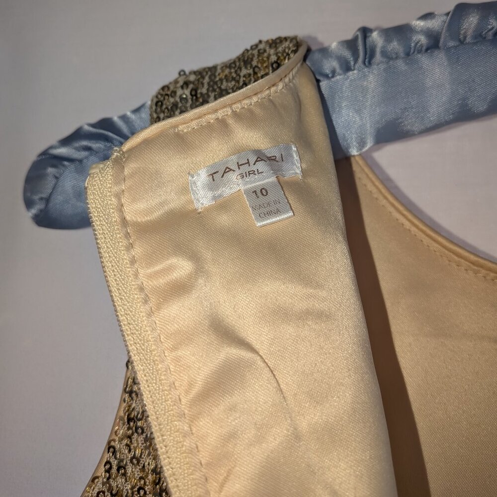 Tahari Girl Gold Sequin Tiered Party Dress Size 10 - Picture 3 of 5